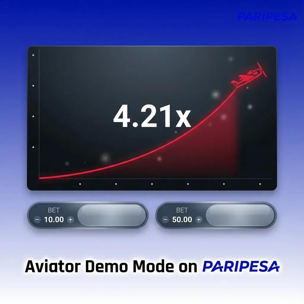 Screenshot of Aviator crash game demo on Paripesa, showing rising multiplier, plane animation and virtual balance for practice