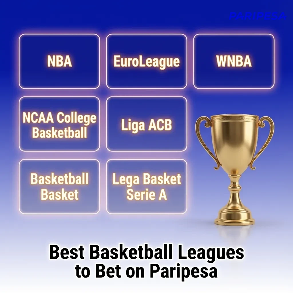 Basketball betting graphic highlighting NBA, EuroLeague, FIBA, NCAA, WNBA and Asian leagues on Paripesa platform