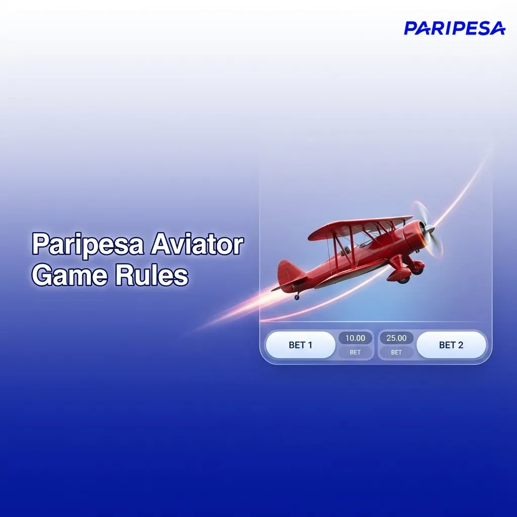 Paripesa Aviator rules screen showing rising multiplier, red plane takeoff, and betting panels at the bottom