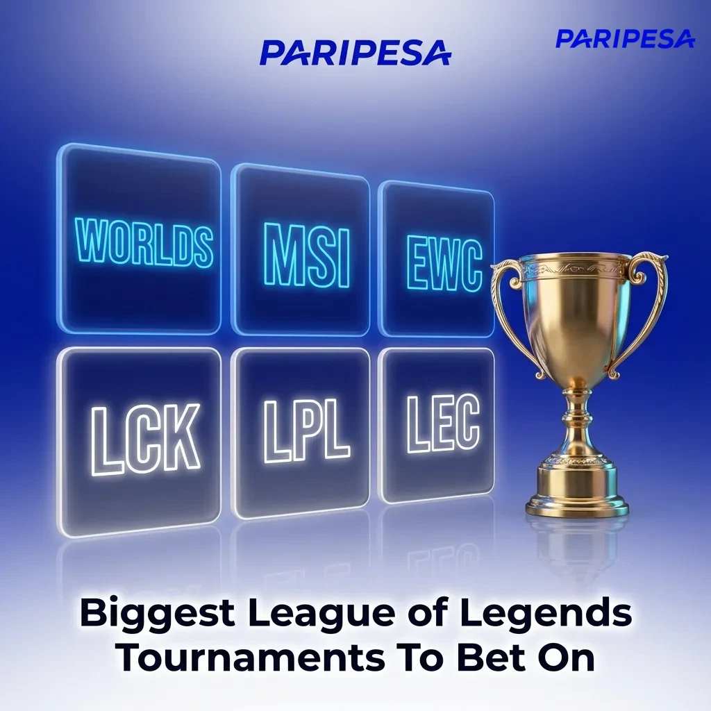 Collage of major League of Legends tournaments with esports teams, trophies, and betting odds highlighted for Indian bettors