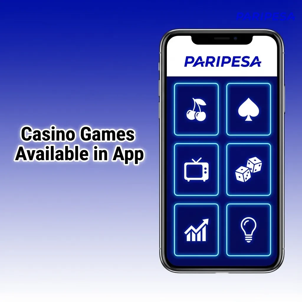 Mobile screen showing Paripesa app casino lobby with slots, live tables, jackpots, and filters by provider and game type
