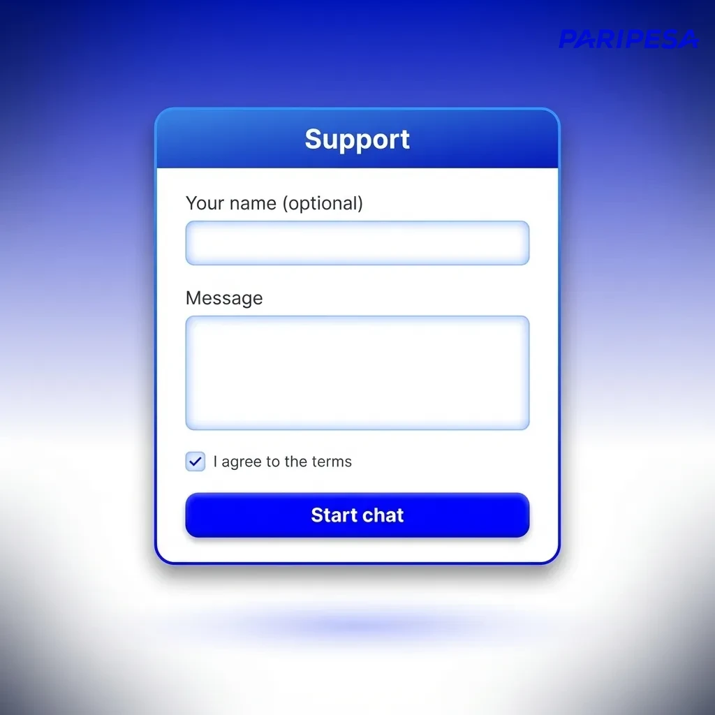Paripesa India support page showing 24/7 live chat, email options, and help centre for account and payment issues