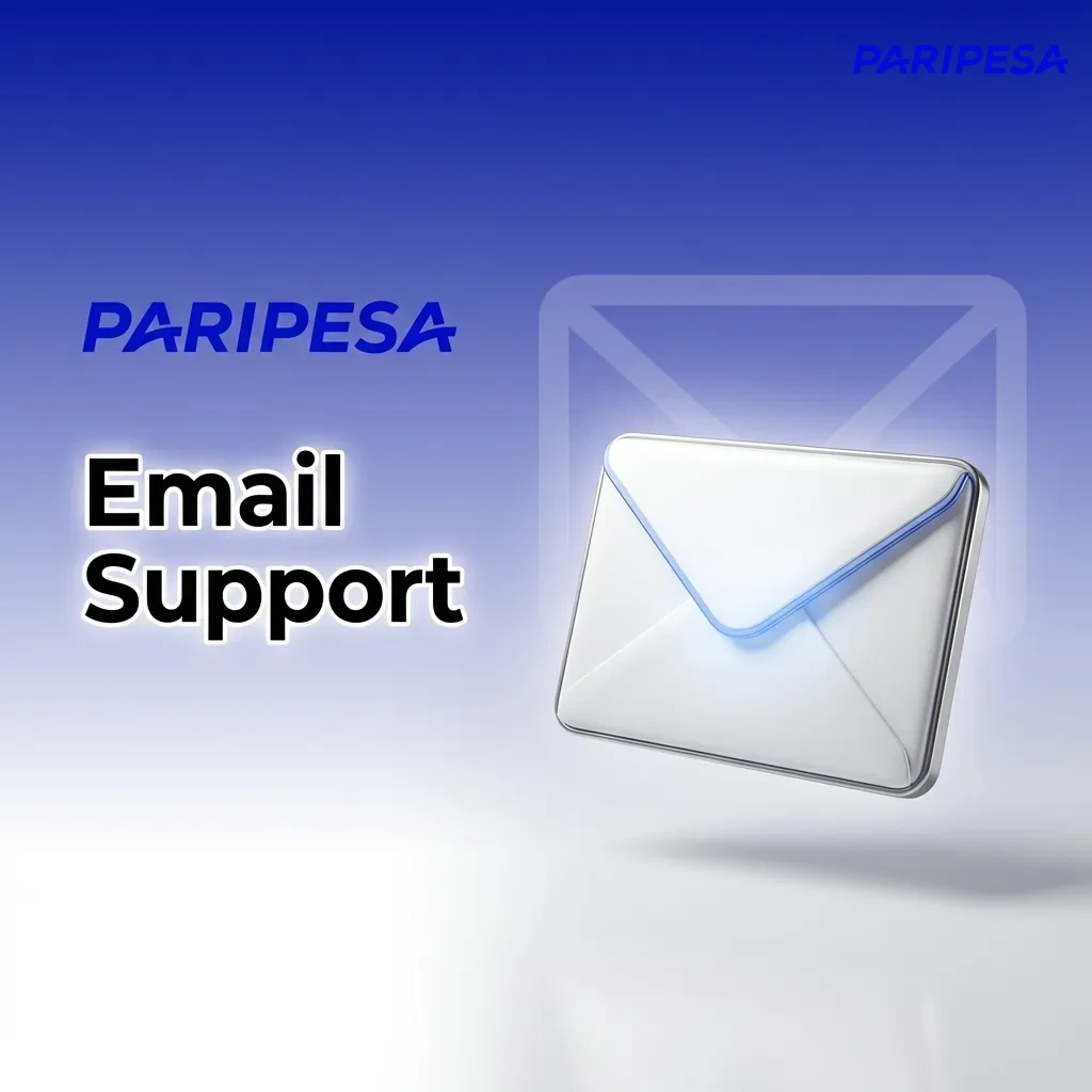 Illustration of a user composing a detailed support email to Paripesa with attachments on a laptop