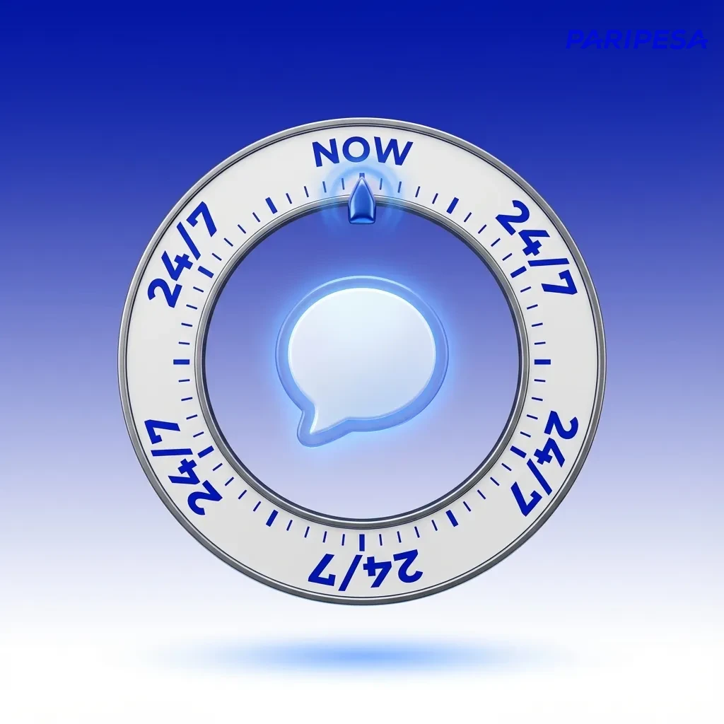 Illustration of Paripesa live chat support on a website, with a chat window and agent helping a user in real time
