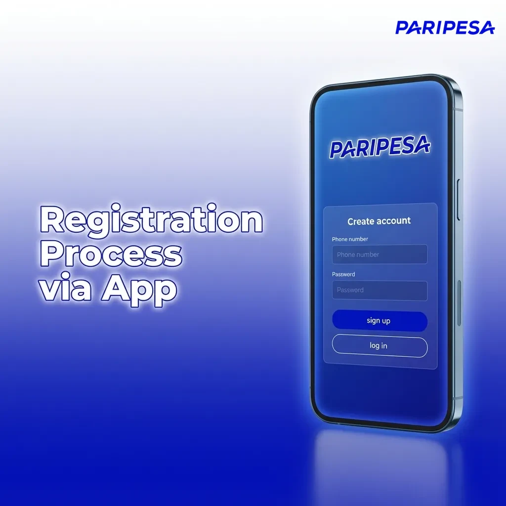 Illustration of Paripesa app registration steps on a smartphone, from account creation to first deposit and betting