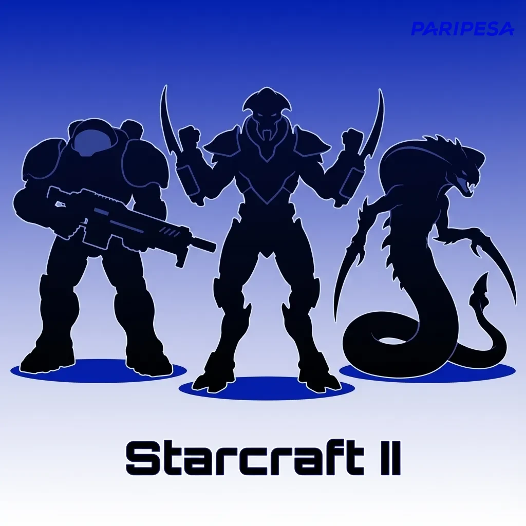 StarCraft II esports betting graphic with Terran, Protoss, Zerg icons and major tournament logos listed