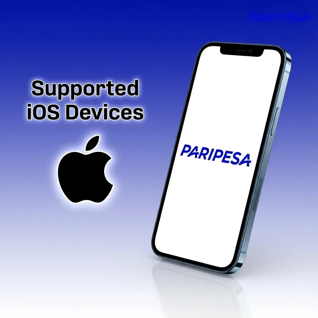 Graphic listing Paripesa app supported iOS devices, including iPhone 6 and newer and iPads running iOS 11 or later