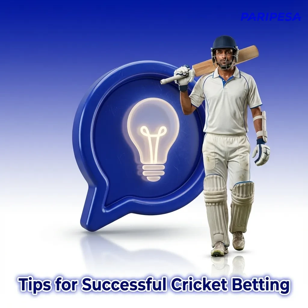 Illustrated guide showing tips for successful online cricket betting with stats, pitch icons and bankroll management visuals