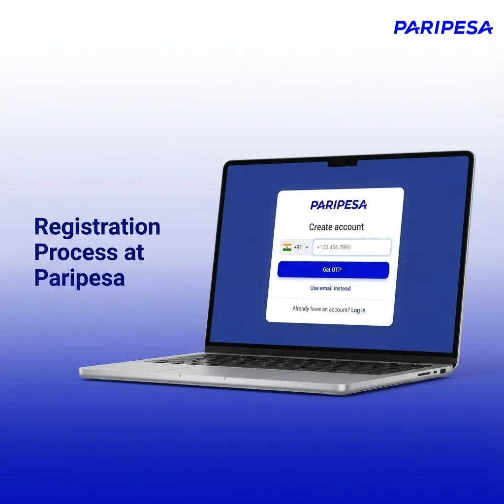 Illustration of Paripesa registration steps with welcome bonus offer on desktop and mobile screens in INR