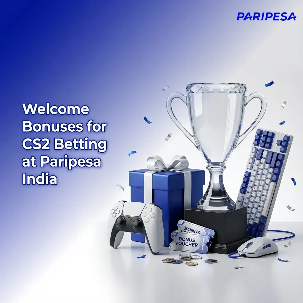 Paripesa India welcome bonus banner for CS2 betting showing 100% bonus offer for new Indian players