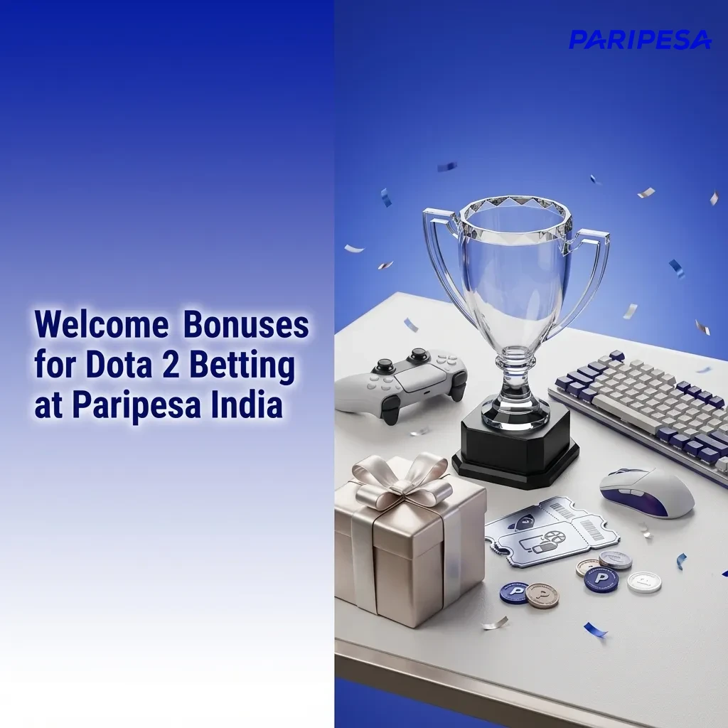 Banner showing “100% Welcome Bonus” for new Paripesa India Dota 2 and sports betting accounts
