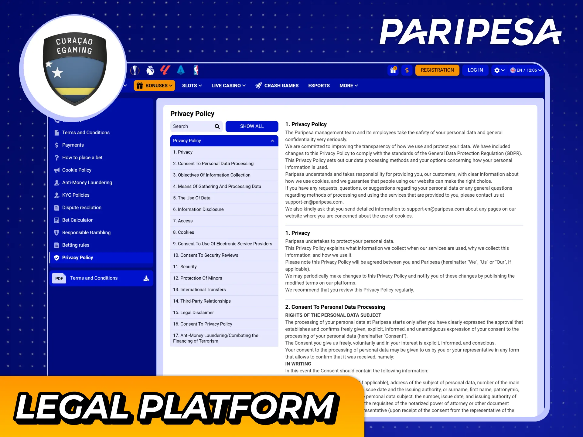 Play safe and legal with official Paripesa casino.