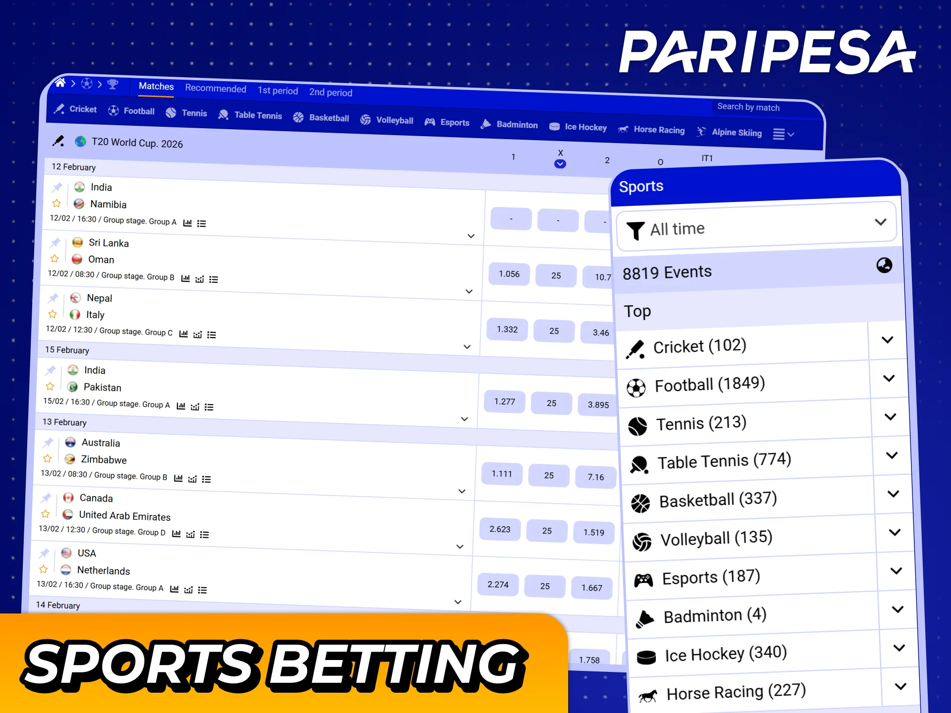 Place bets at different sport competitions at Paripesa.
