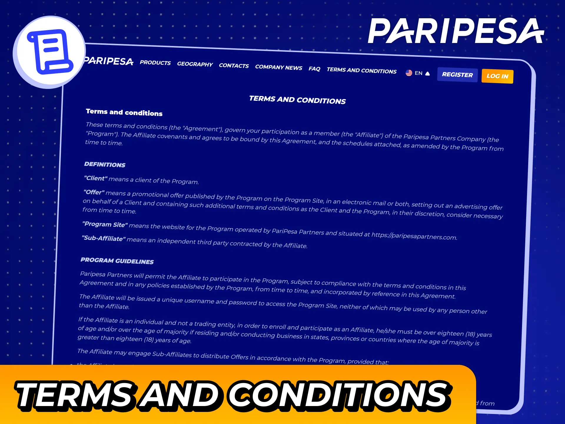 Follow Paripesa affiliate program terms and conditions to keep your affiliate account safe.