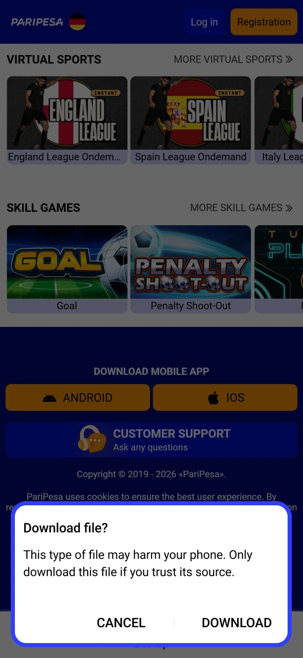Agree to download Paripesa APK.
