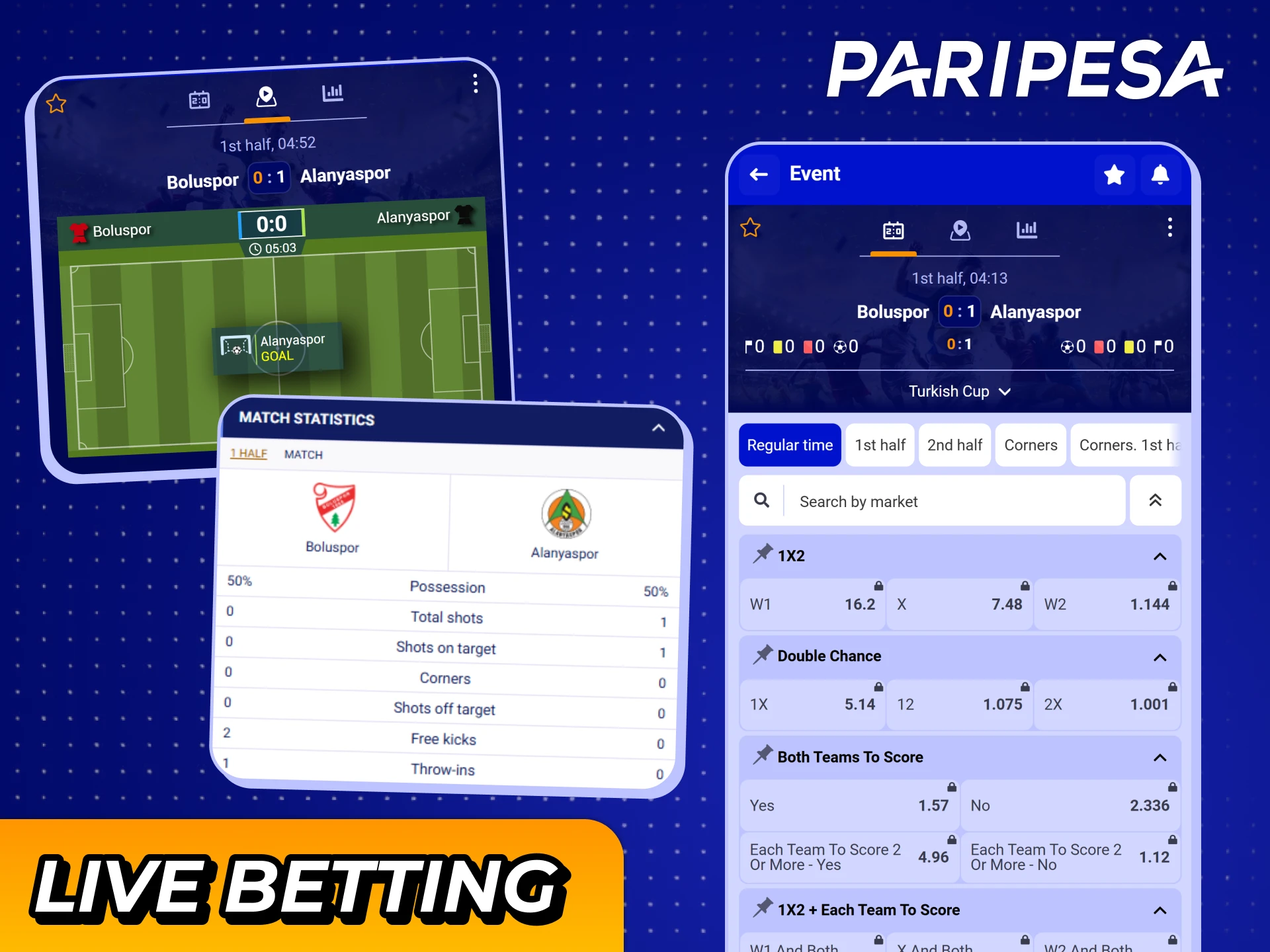 Follow sports matches online with live bets at Paripesa android app.