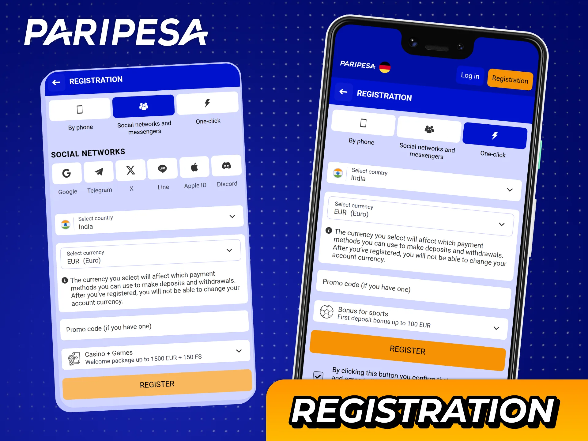 Choose your registratioon method at Paripesa android app.