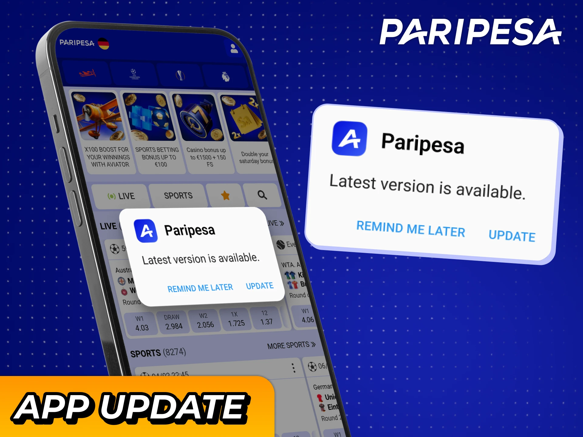 Update your Paripesa app everytime to get better betting and playing experience.