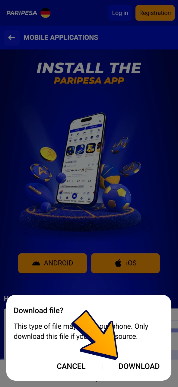 Click download to get Paripesa APK to play Aviator game.