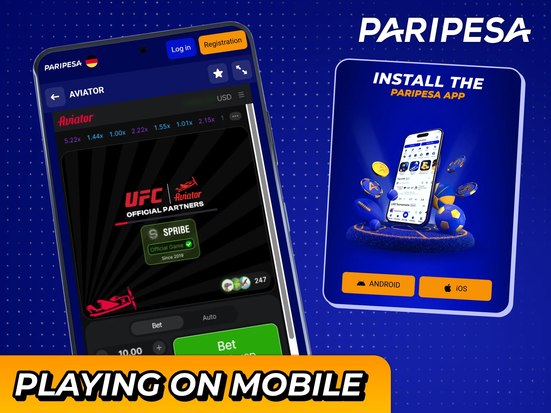 Play Aviator anytime anywhere with Paripesa app for android and iOS.