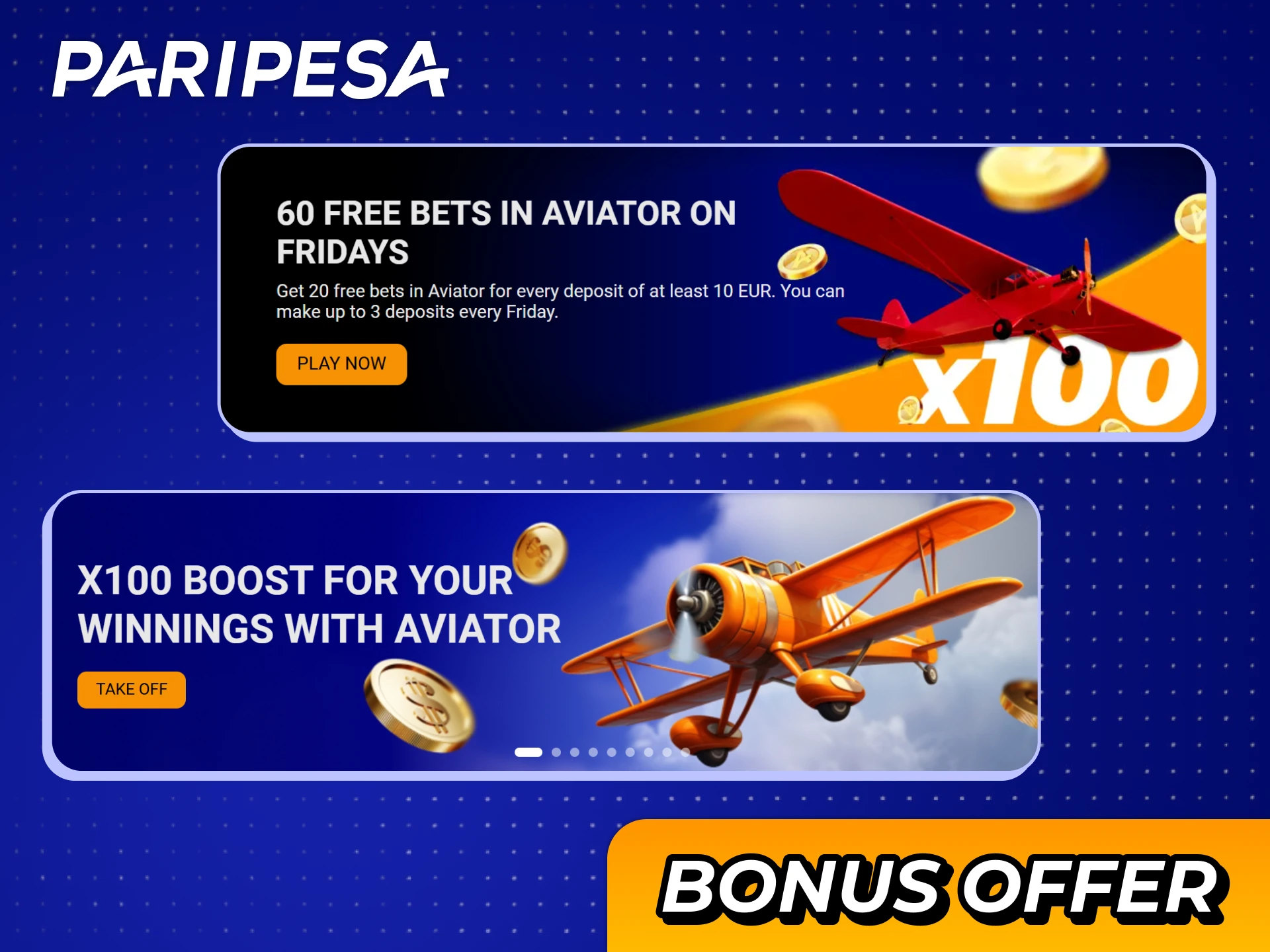 Get Paripesa bonuses for Aviator game.