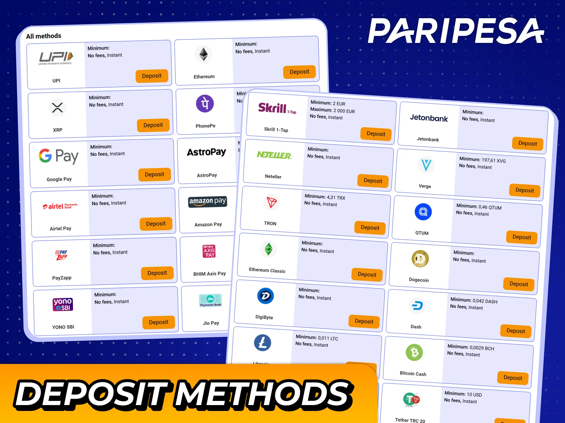 Top up you Paripesa account for Aviator game with any payment method you like.