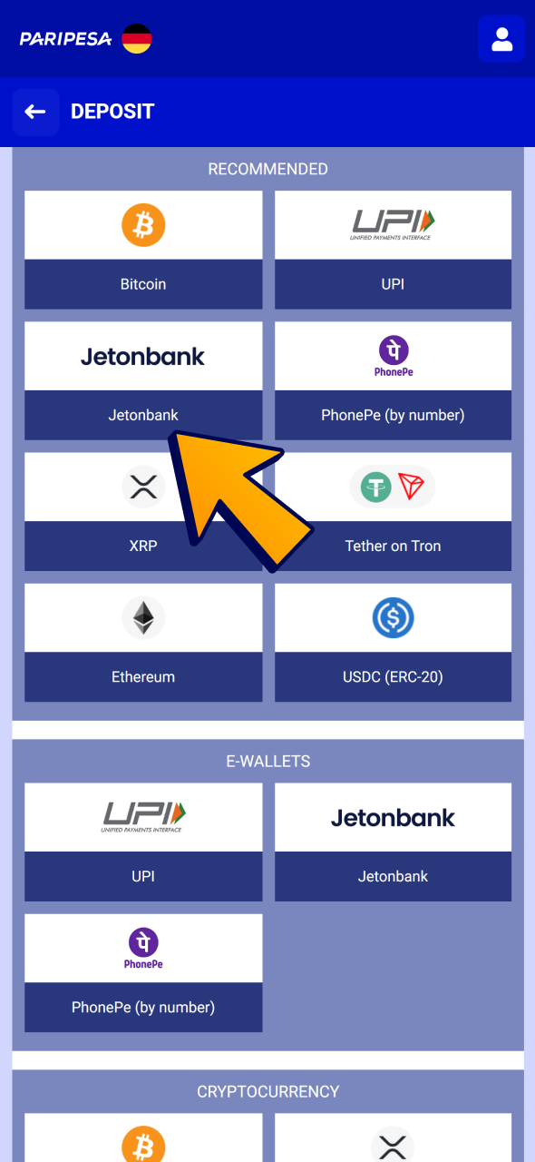 CHoose method and deposit to your Paripesa account for Aviator game.