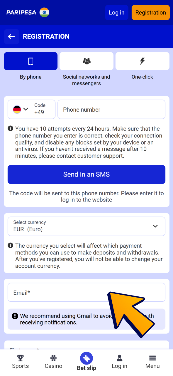 Fill up Paripesa registration form to start playing.