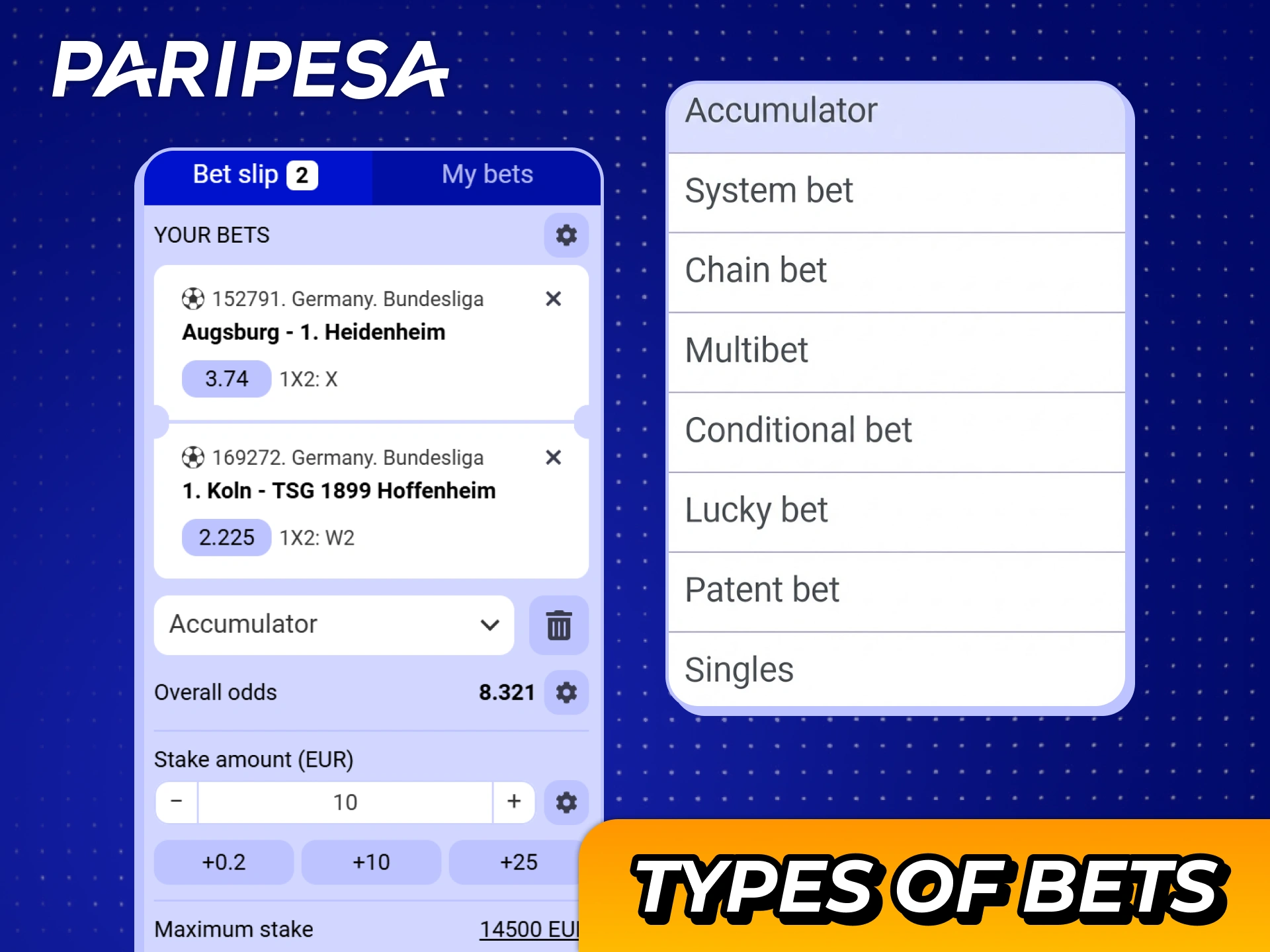 Experiment with different bet types to win more at Paripesa.