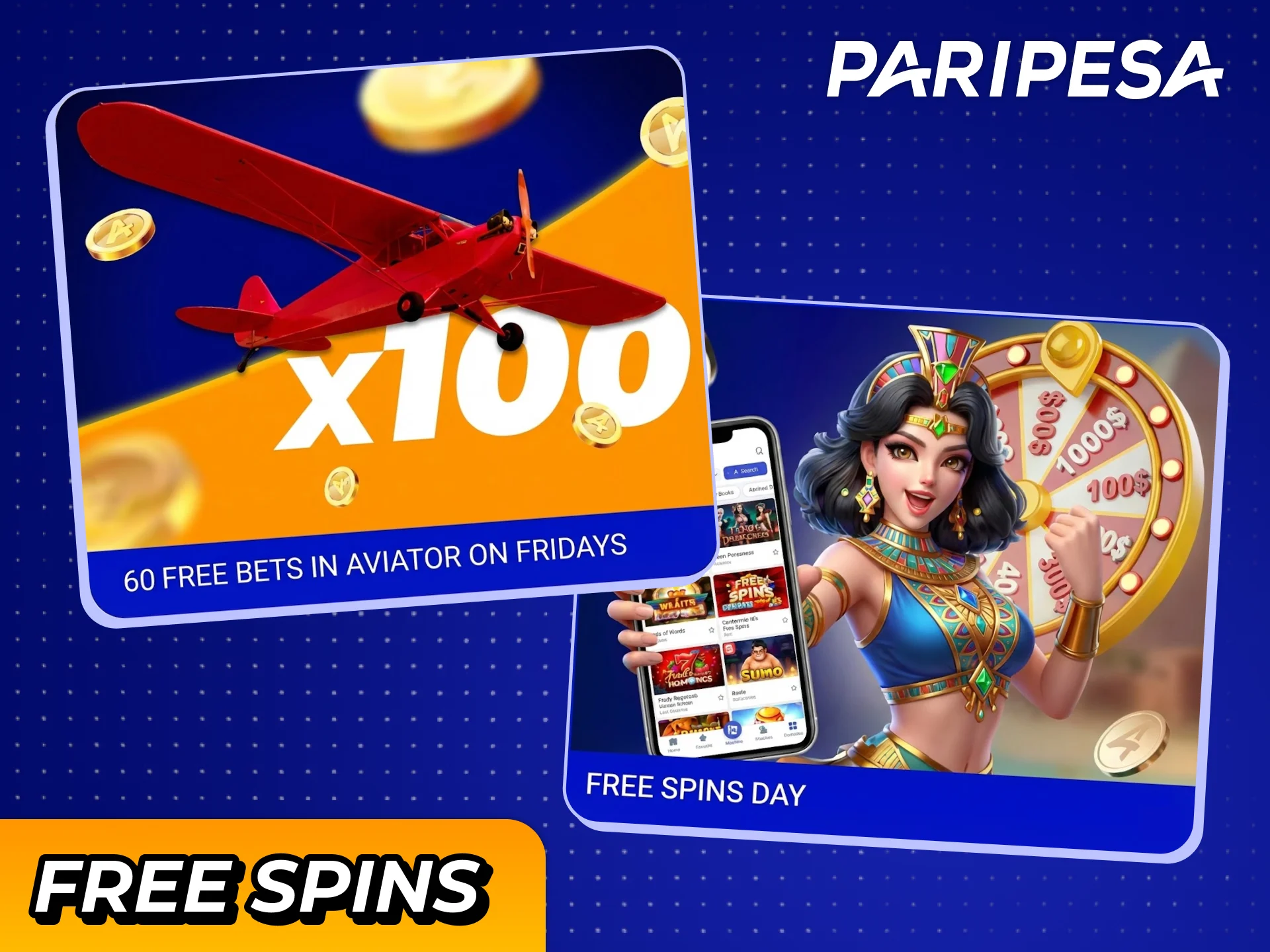 Get free spins for casino games at Paripesa casino.