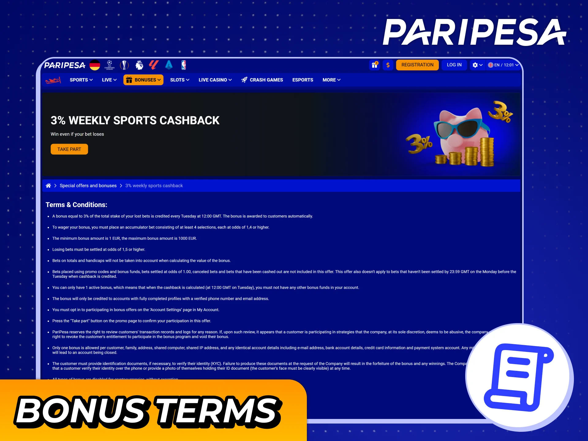 Read bonus terms carefully to get bonuses fully at Paripesa.
