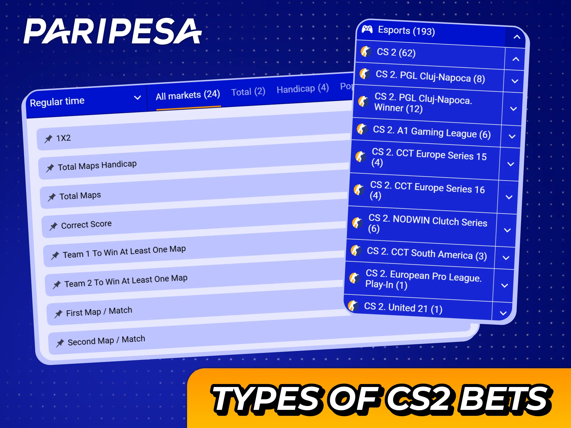 Place different bets on CS2 matches at Paripesa sports.