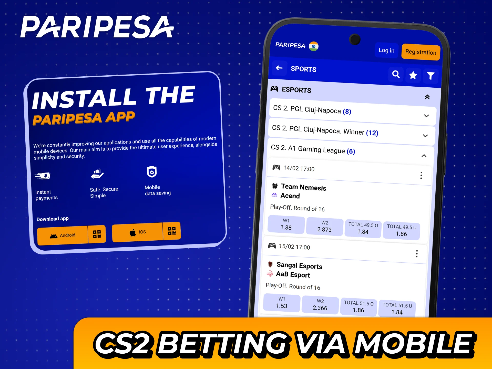 Get Paripesa app and place bets on CS:GO matches on go.