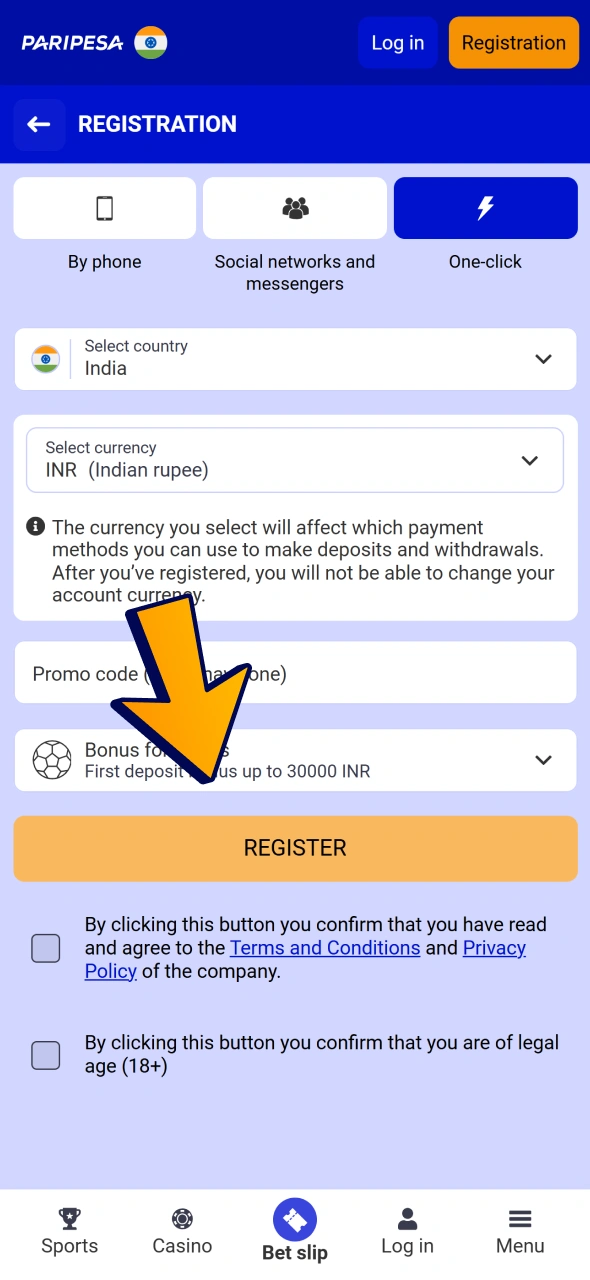 Register yourself at Paripesa to start betting at CS2 matches.