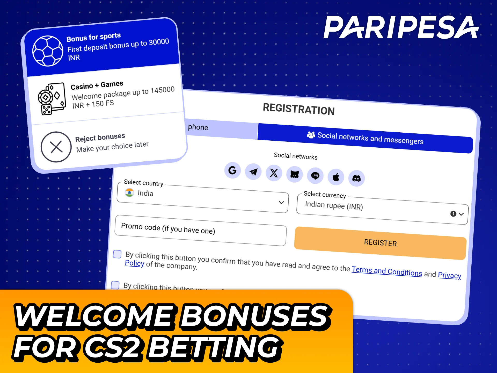 Register at Paripesa and claim sports welcome bonus for your CS2 betting.