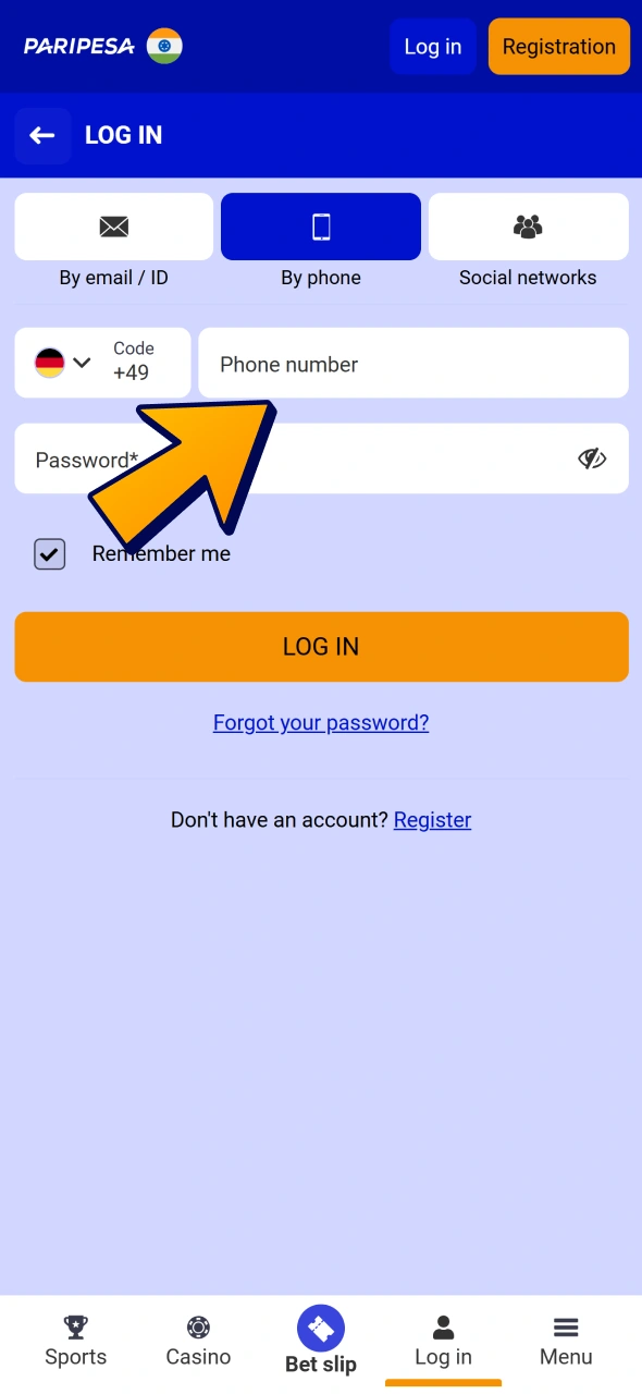 Sign up or sign in to your Paripesa account to start betting.
