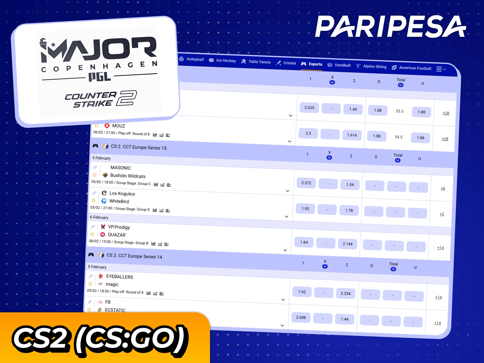 Watch CS2 matches and bet on your favourites at Paripesa.