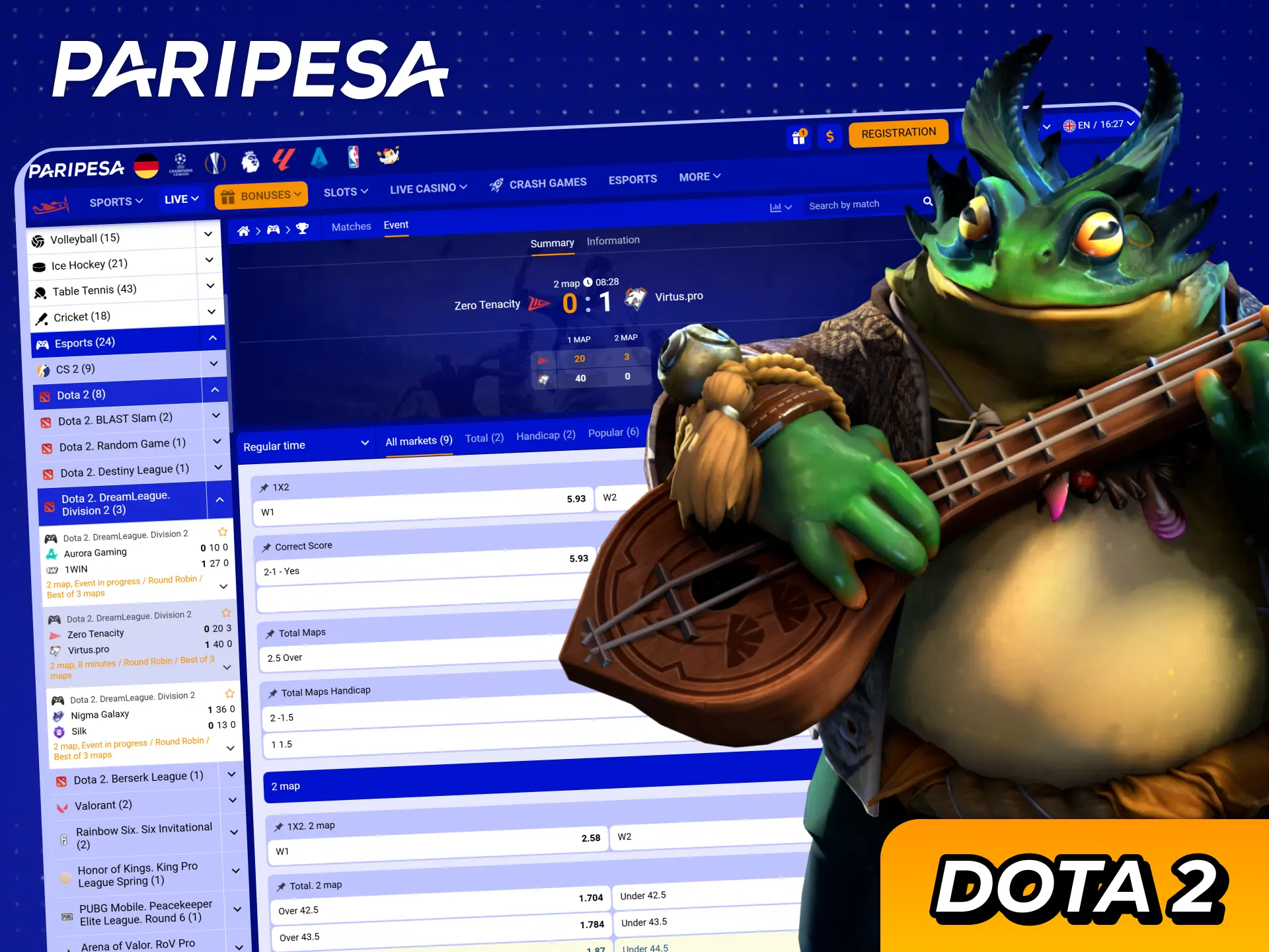 Follow top Dota 2 tournaments with Paripesa.