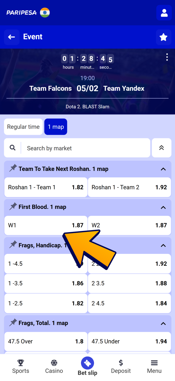 Open esport match and set your stake at Paripesa.