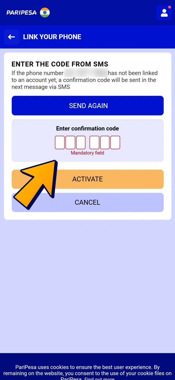 Verify your phone to complete Paripesa account verfication.