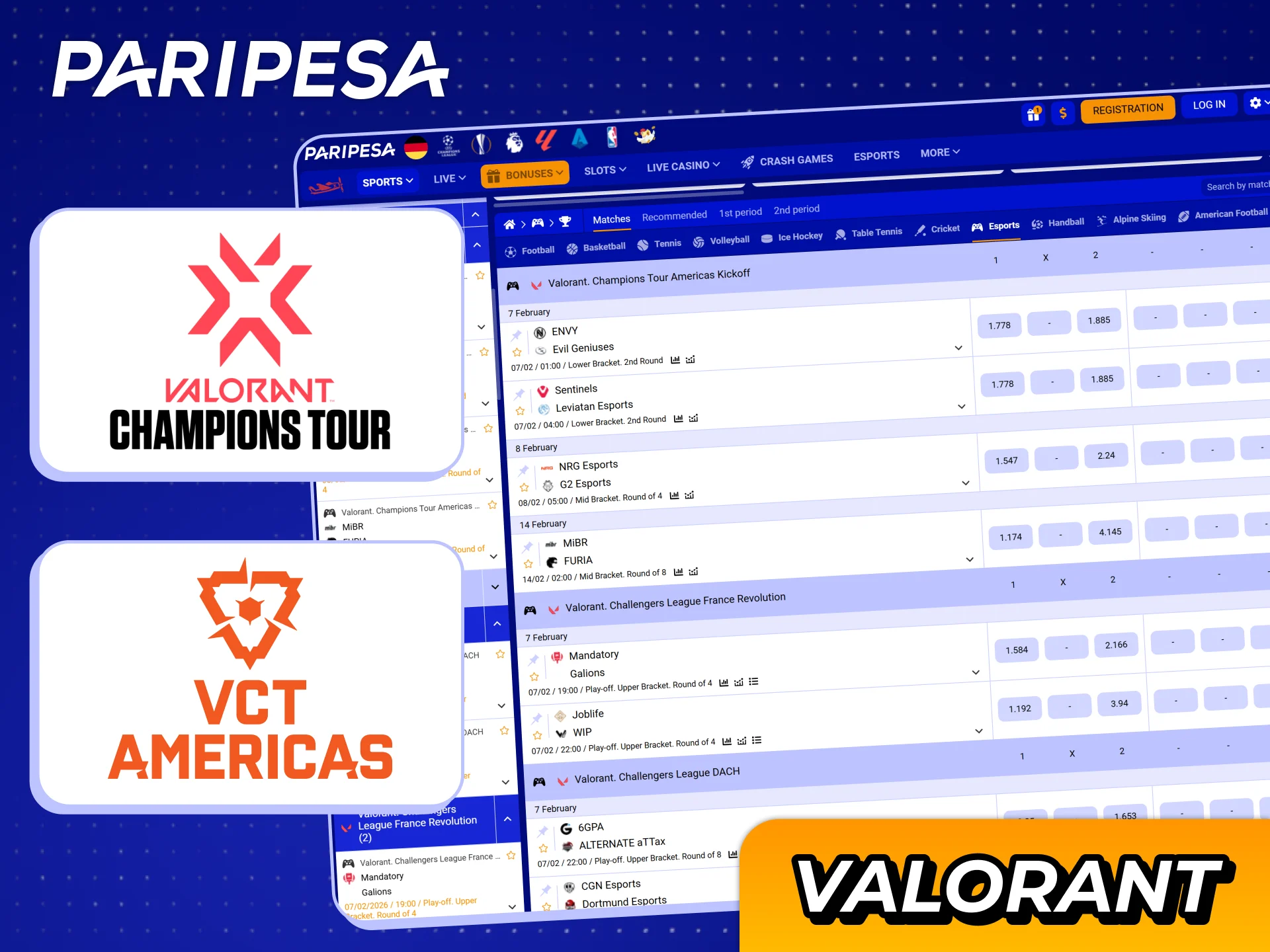 Follow your favourite VCT teams with Paripesa betting.