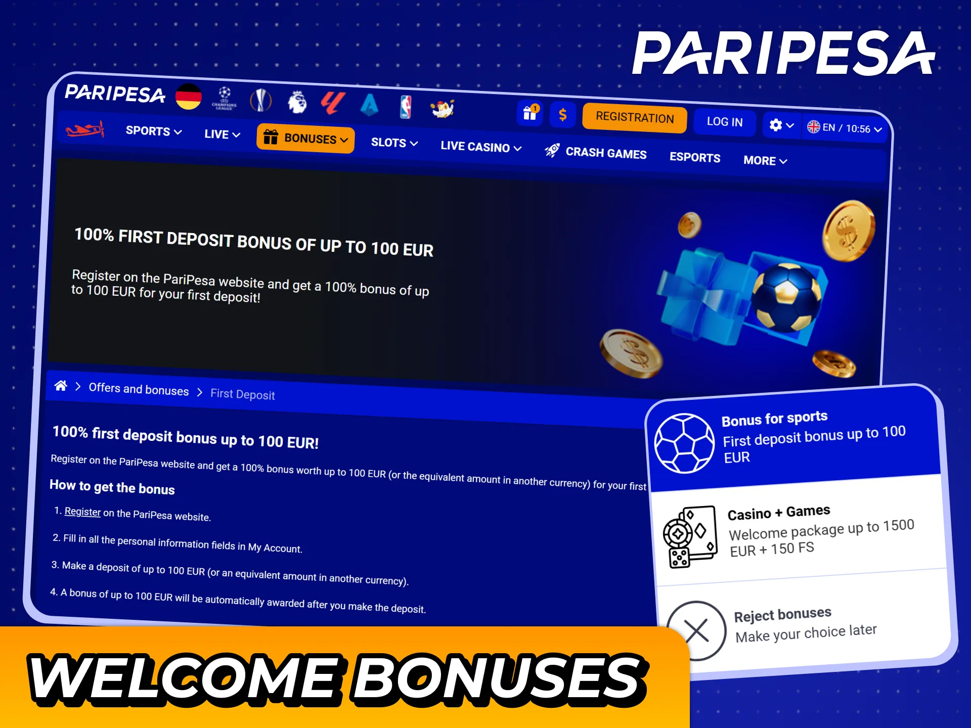 Choose sports welcome bonus to get benefits for your Paripesa esports betting.