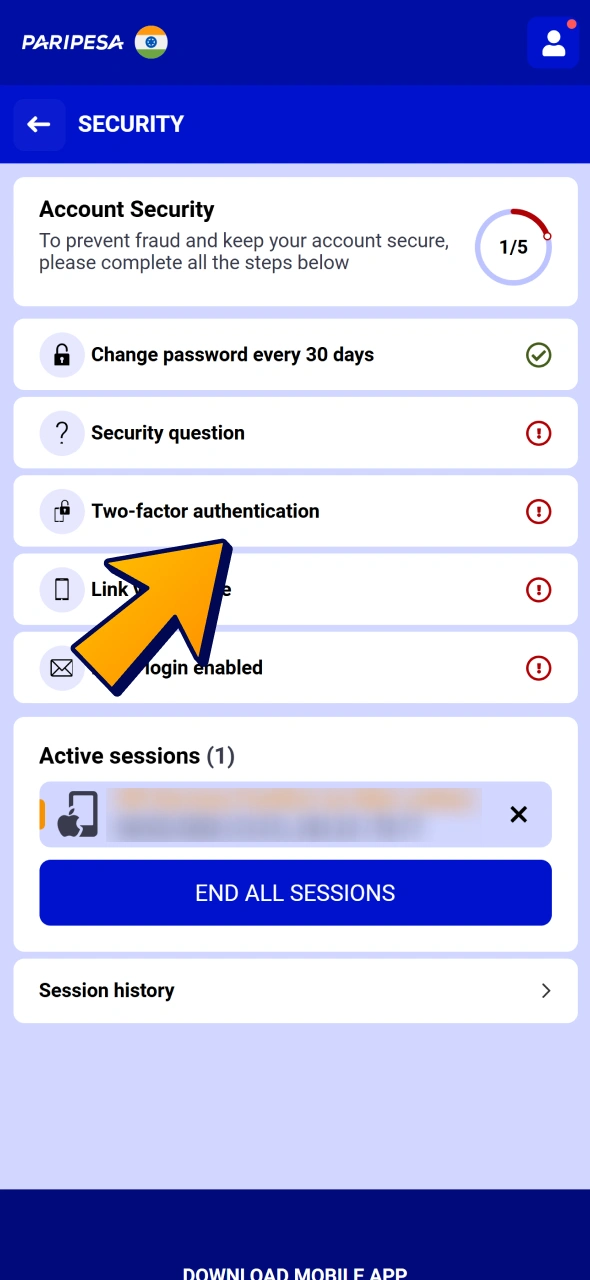 Go to security section at your Paripesa profile and secure your account.