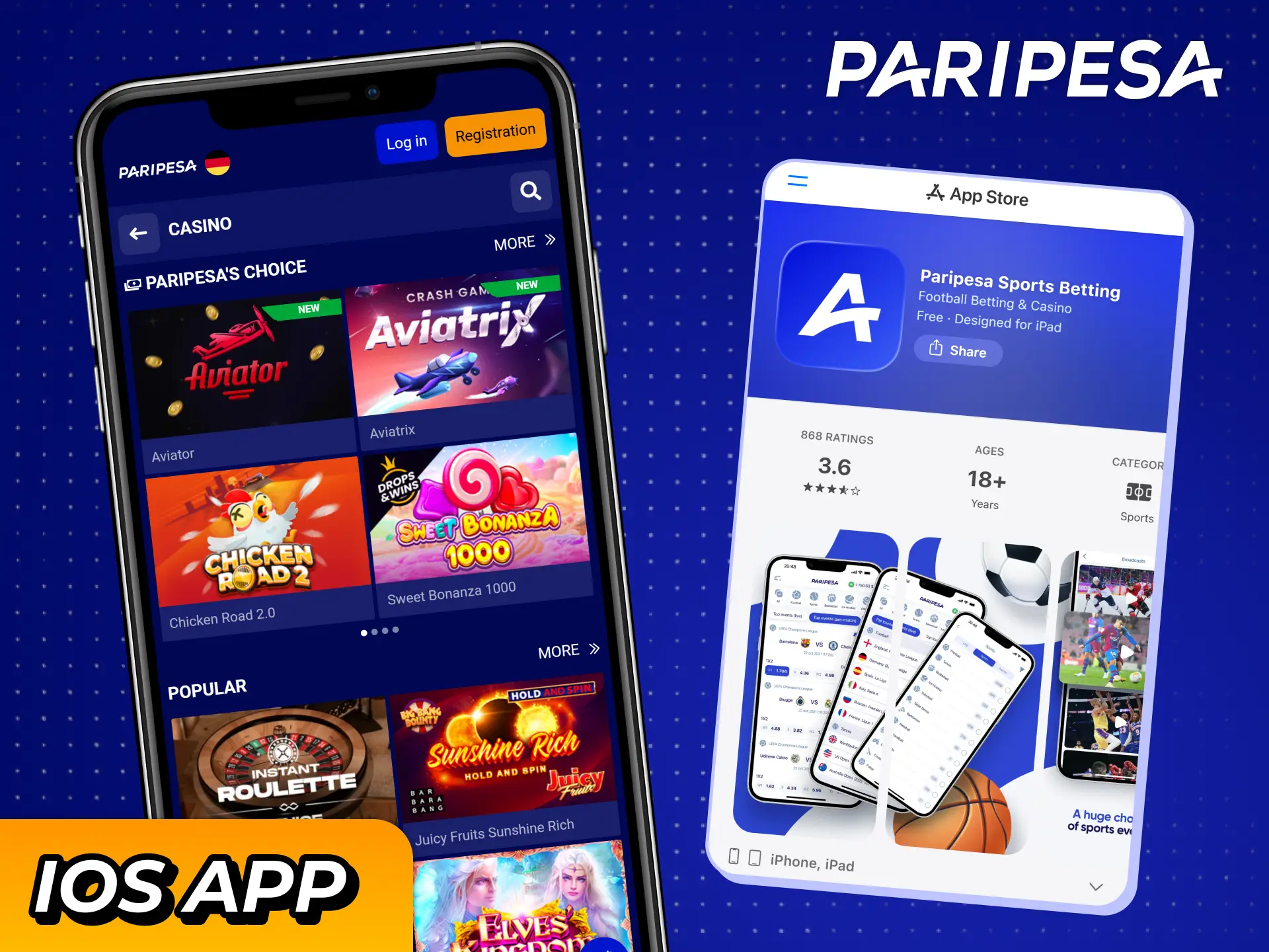 Install the Paripesa app on iOS and bet from your iPhone.