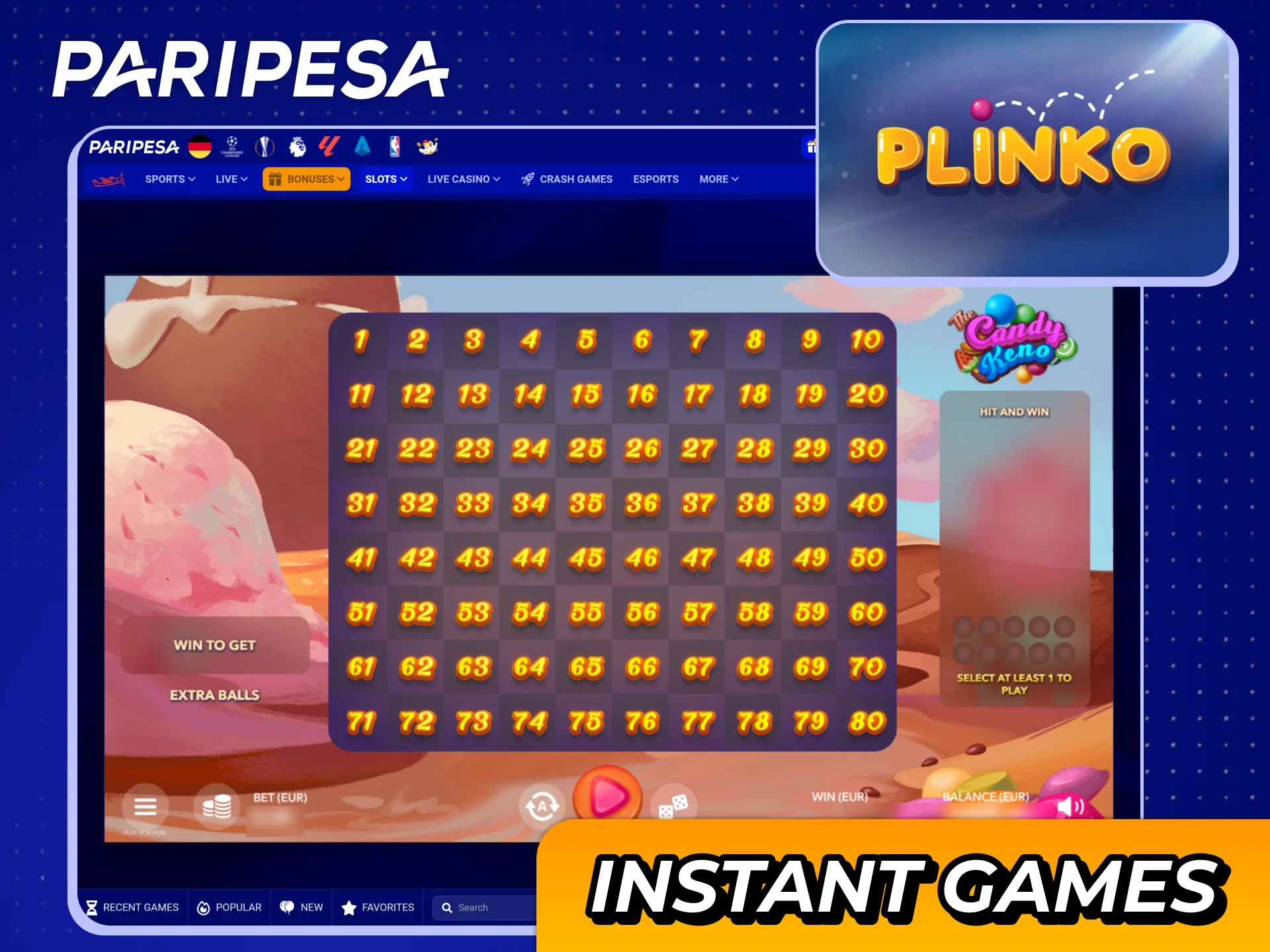 Play instant and arcade casino games for quick fun at Paripesa.