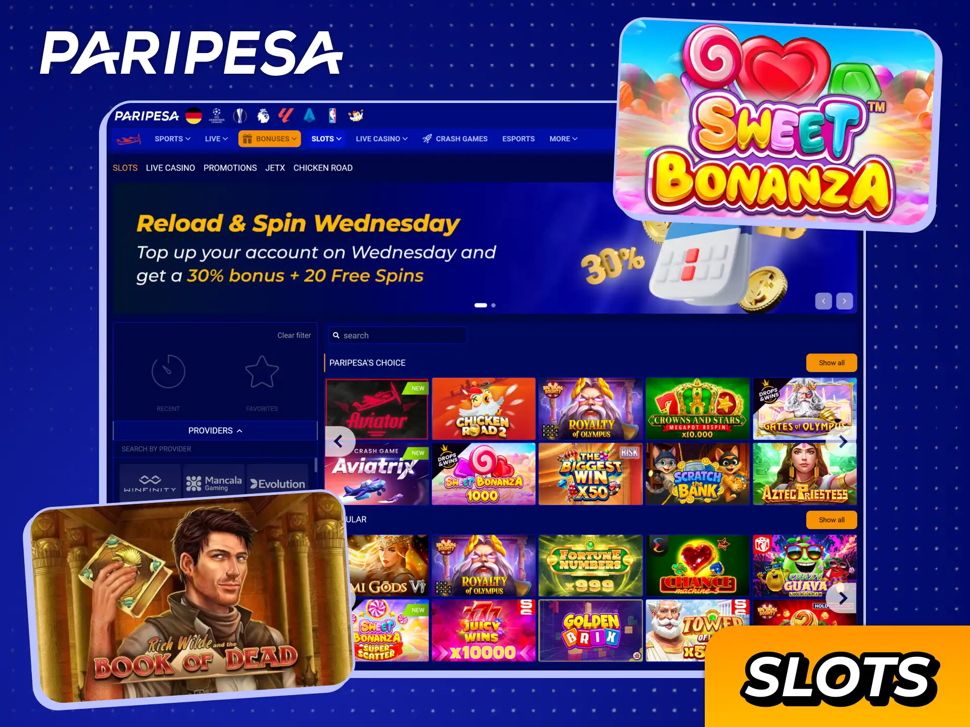 Play diverse casino slots with high payouts at Paripesa online.