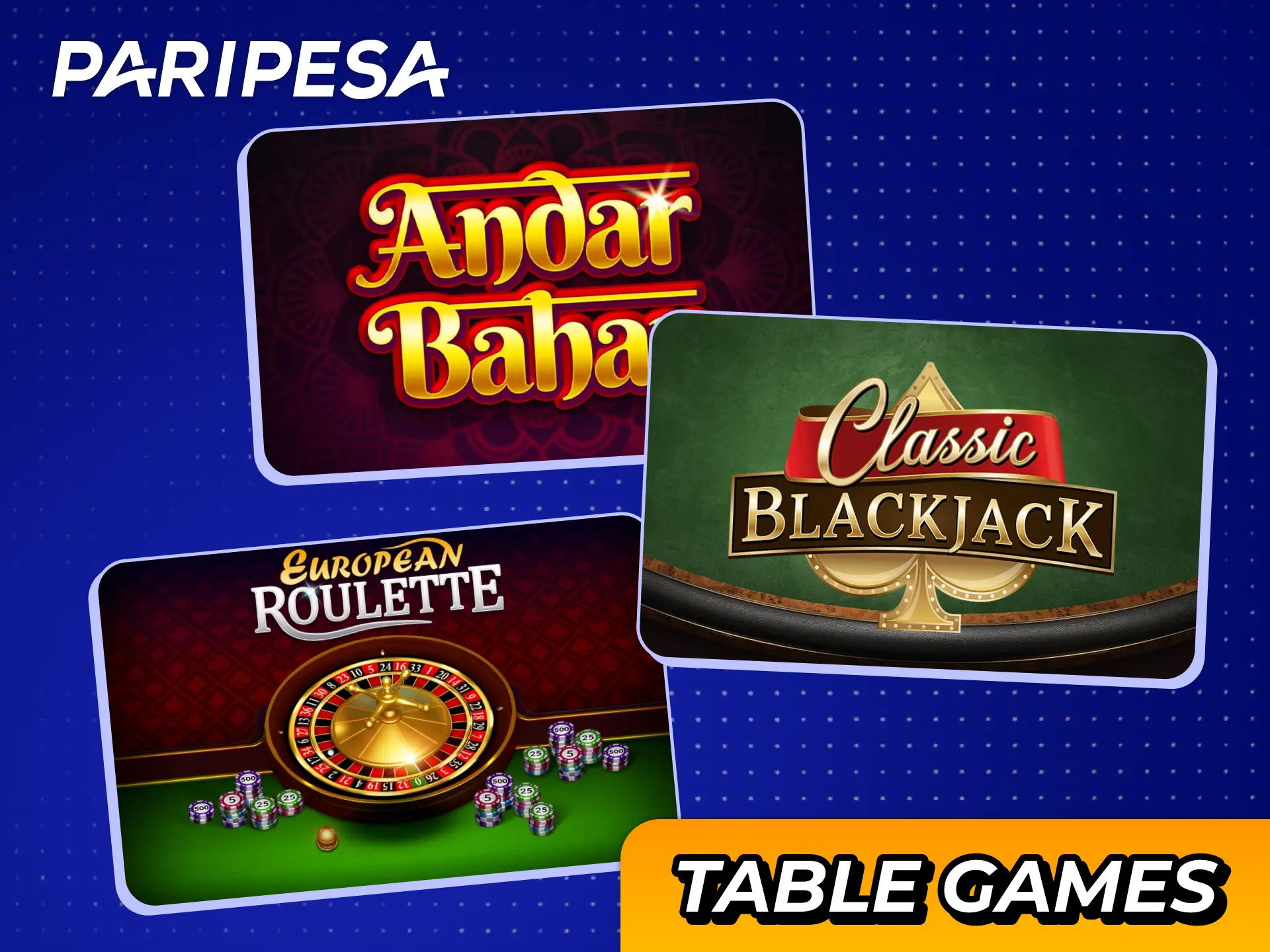 Enjoy classic casino table games like blackjack and roulette at Paripesa.