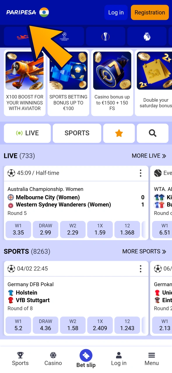 Open official Paripesa website to start betting.