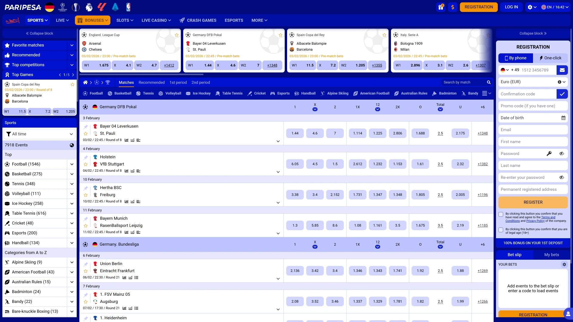 Place bets on live or upcoming sport matches and win big at Paripesa.