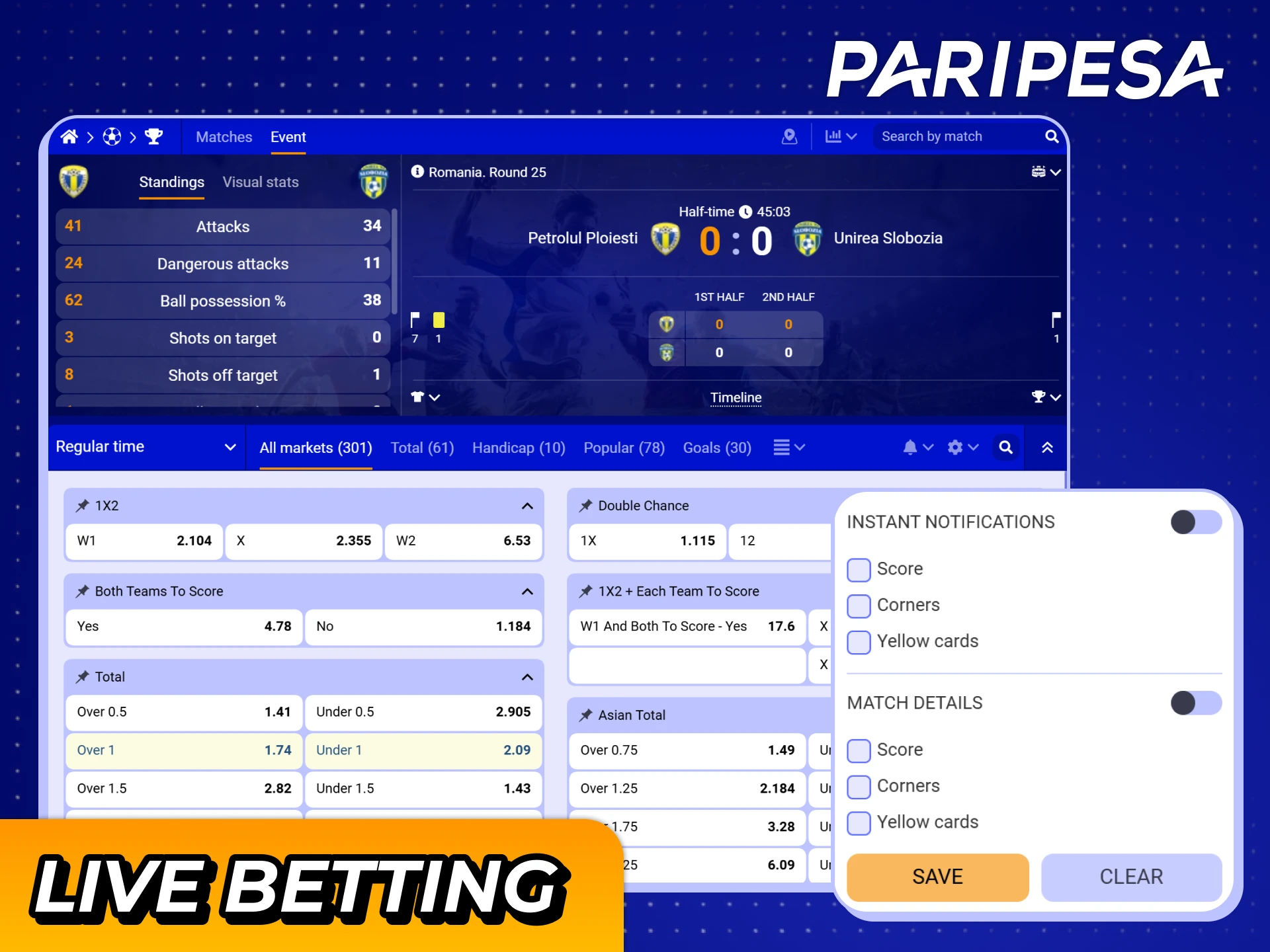 Engage in live betting on ongoing matches at Paripesa.